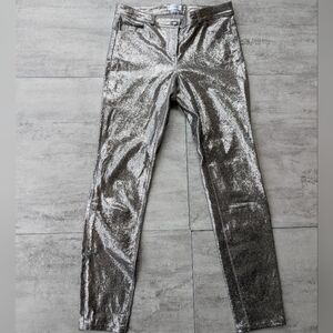 Per Se Carlisle Stephanie Leather Silver Metallic Shine Disco Pants Size 4